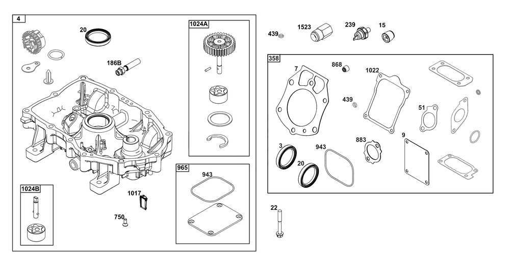 Crankcase Cover/Sump And Lubrication Group Diagram and Parts List for 61G877-0003-J1 400000 - 699999 Briggs and Stratton Engine